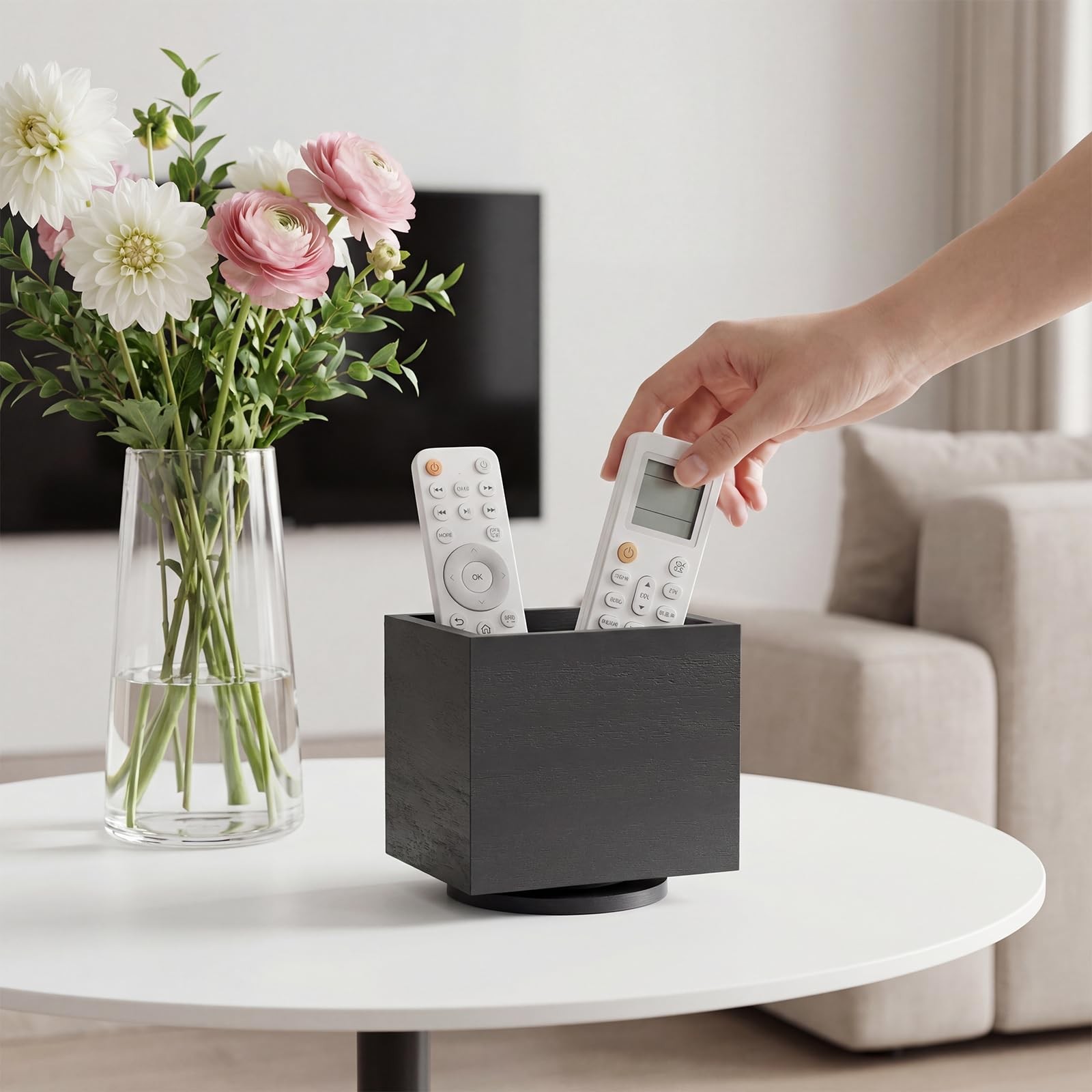 360° Rotating Remote Control Holder, Wooden TV Remote Holder for Table, Desk ...