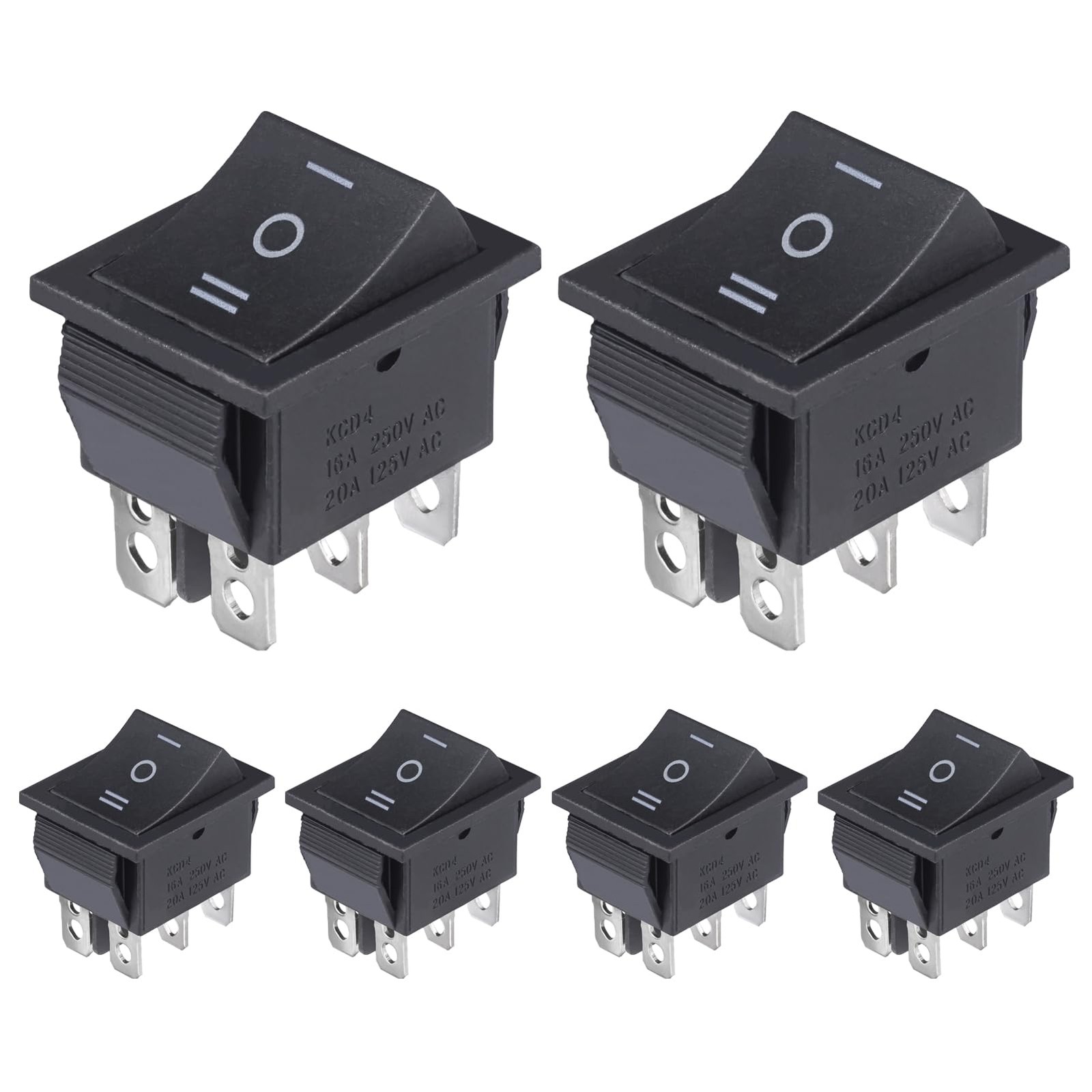 KCD4 Rocker Switch 6 Pin 3 Position DPDT on off on Black Mini Boat Rocker Switch
