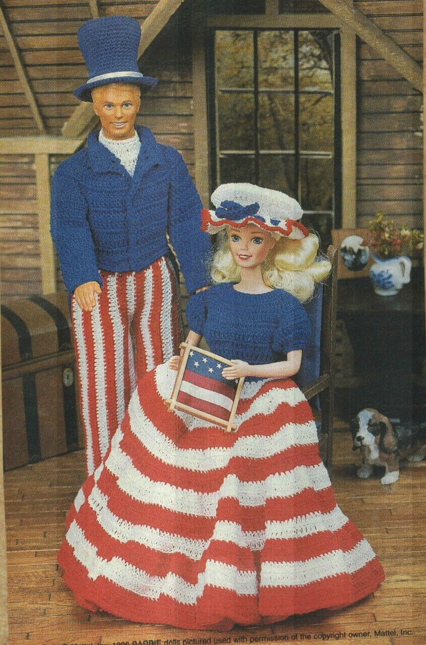 PATRIOTIC FASHION DOLLS DRESS & SUIT DIGEST SIZE CROCHET PATTERN INSTRUCTIONS