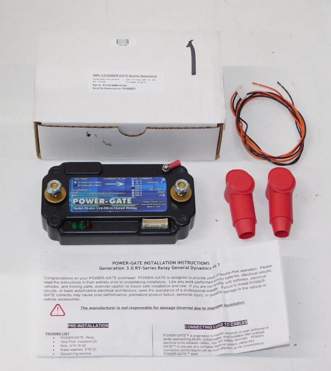 New Power Gate RY30036BB-0010A Solid State Uni Directional Relay 24V 150A USA