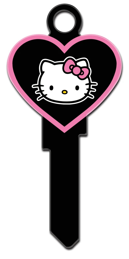 HELLO KITTY CUTE! BLACK & PINK HEART Kwikset KW1/KW10 House Key Blank