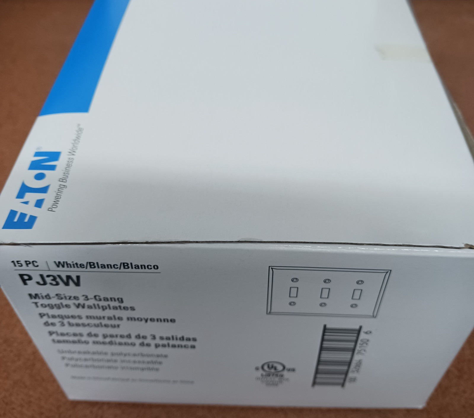 Eaton PJ3W Mid-Size 3 Gang Toggle Wall Plates (Box of 15)