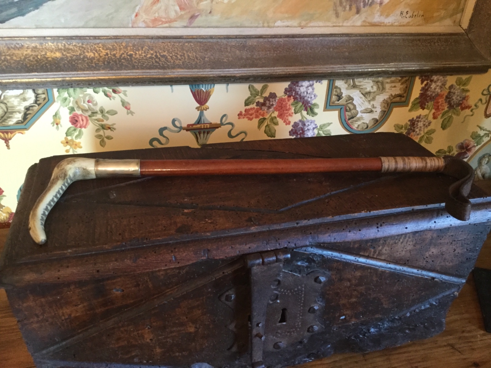 English Leather Silver Stag Antler Riding Crop Whip early 20th Century