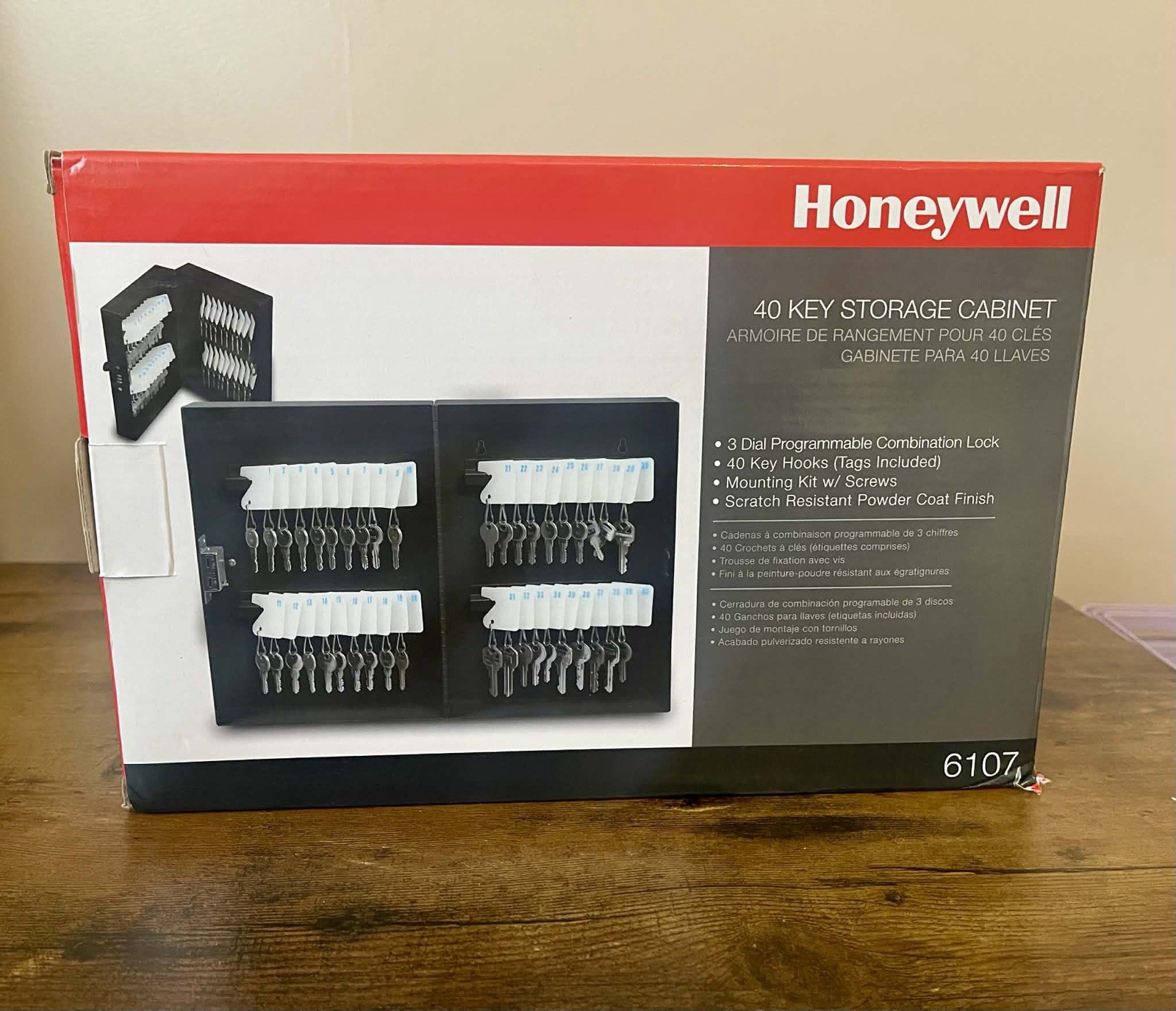 Honeywell 6107 40-Slot Key Cabinet Lock Box Steel Black Combination Secure Organ