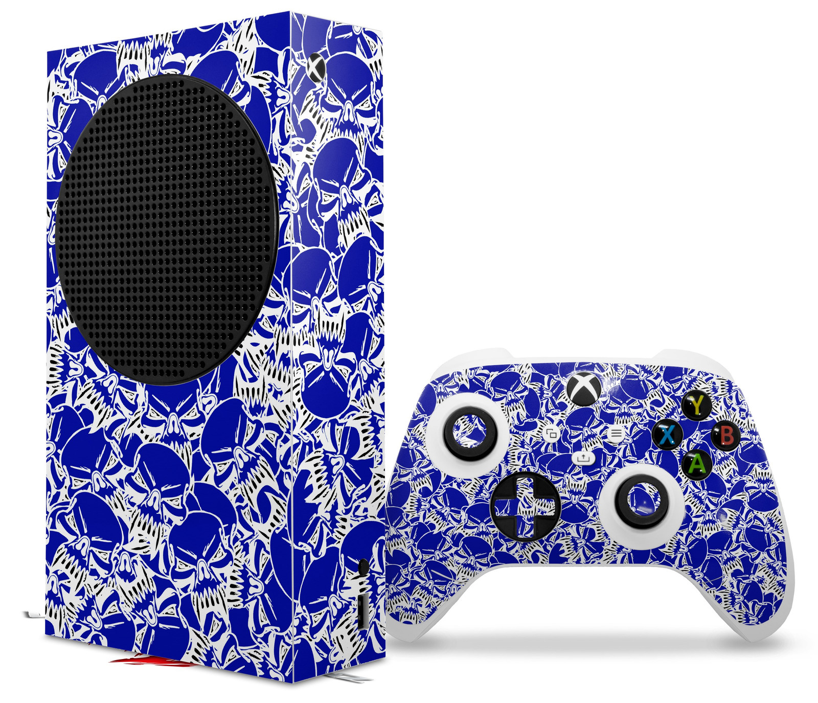 Skin Wrap for XBOX Series S Console Controller Scattered Skulls Royal Blue