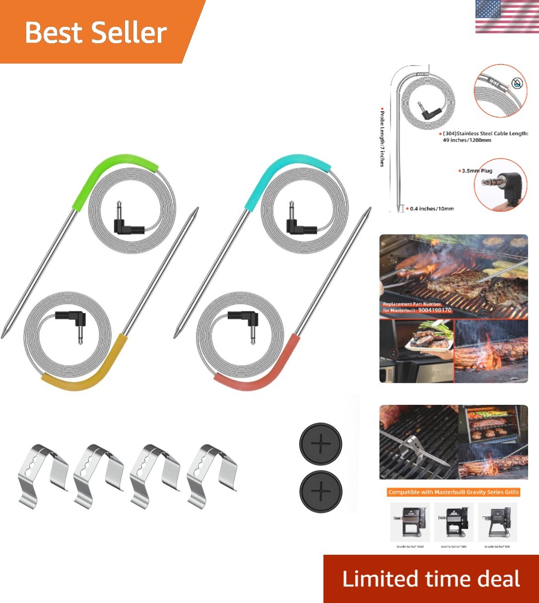 Upgrade Your Grilling: 4-Pack High-Speed Meat Temperature Probes for Masterbuilt