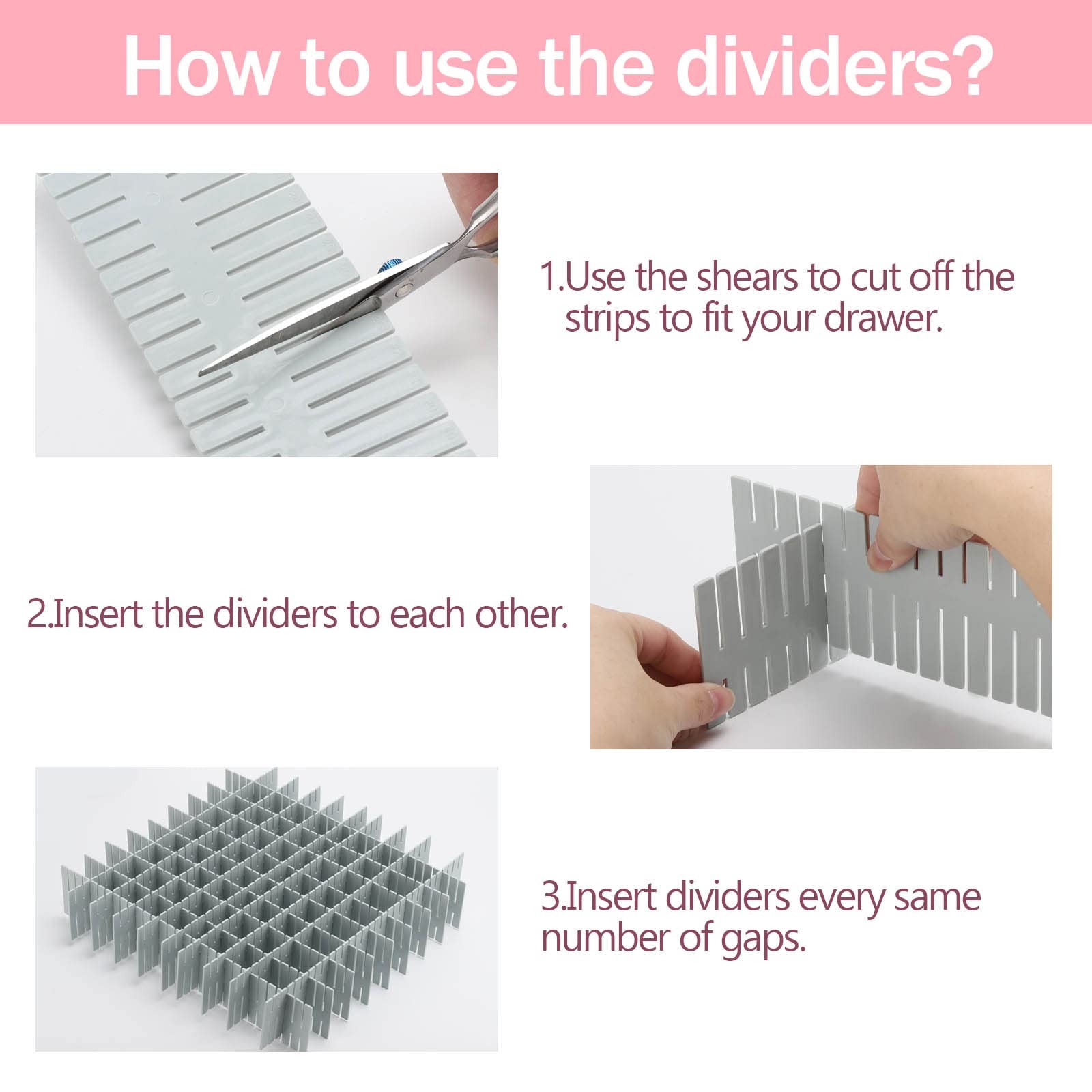 acDesign 40Pcs Grid Drawer Dividers, Adjustable Organizer for Grey