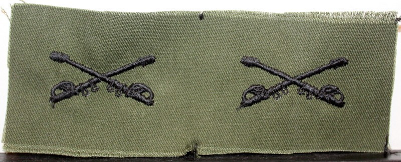 US Army Officer Cavalry OD Fatigue Subdued Insignia Badge Collar Pair