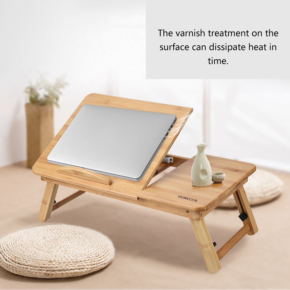 Portable Bamboo Laptop Desk for Bed Sofa Reading Working with Cup Holder