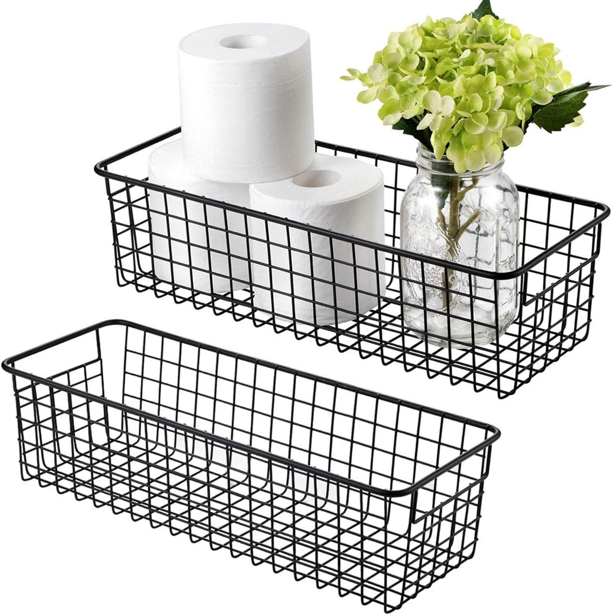 Freestanding Rustic Wire Baskets - 2 Pack for Versatile Storage Solutions