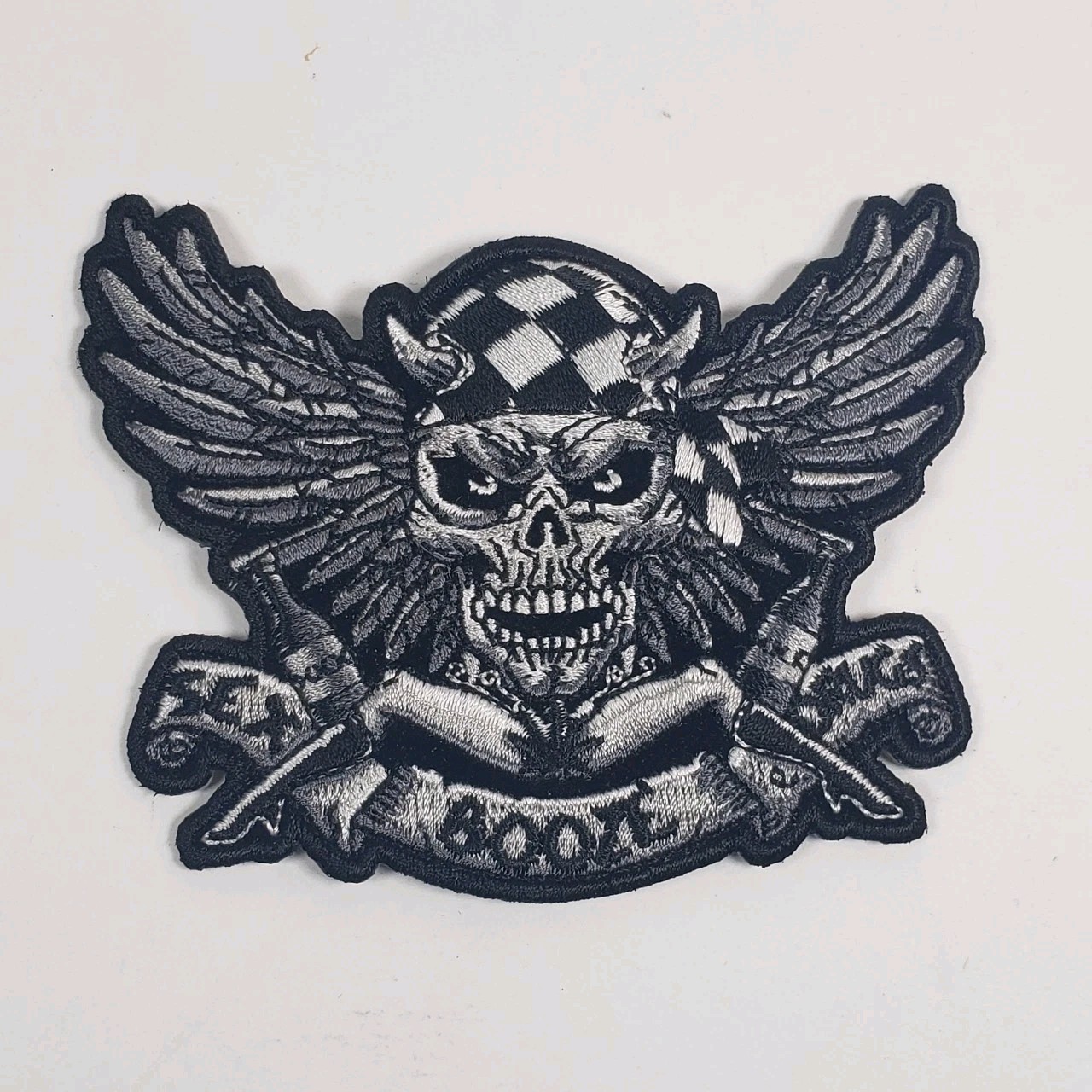 Biker Skull With Wings Sex, Booze, Drugs  Iron On Sew On Patch 4" X 3" (P1)