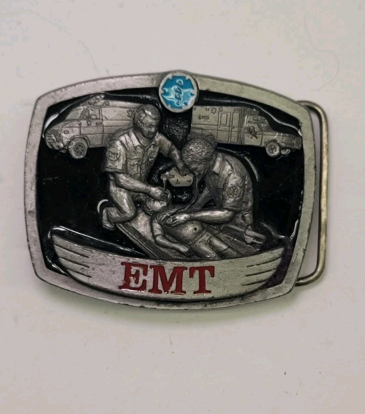 EMT Vintage Silver/Red/Black/Blue BELT BUCKLE Buckles of America USA - BA461