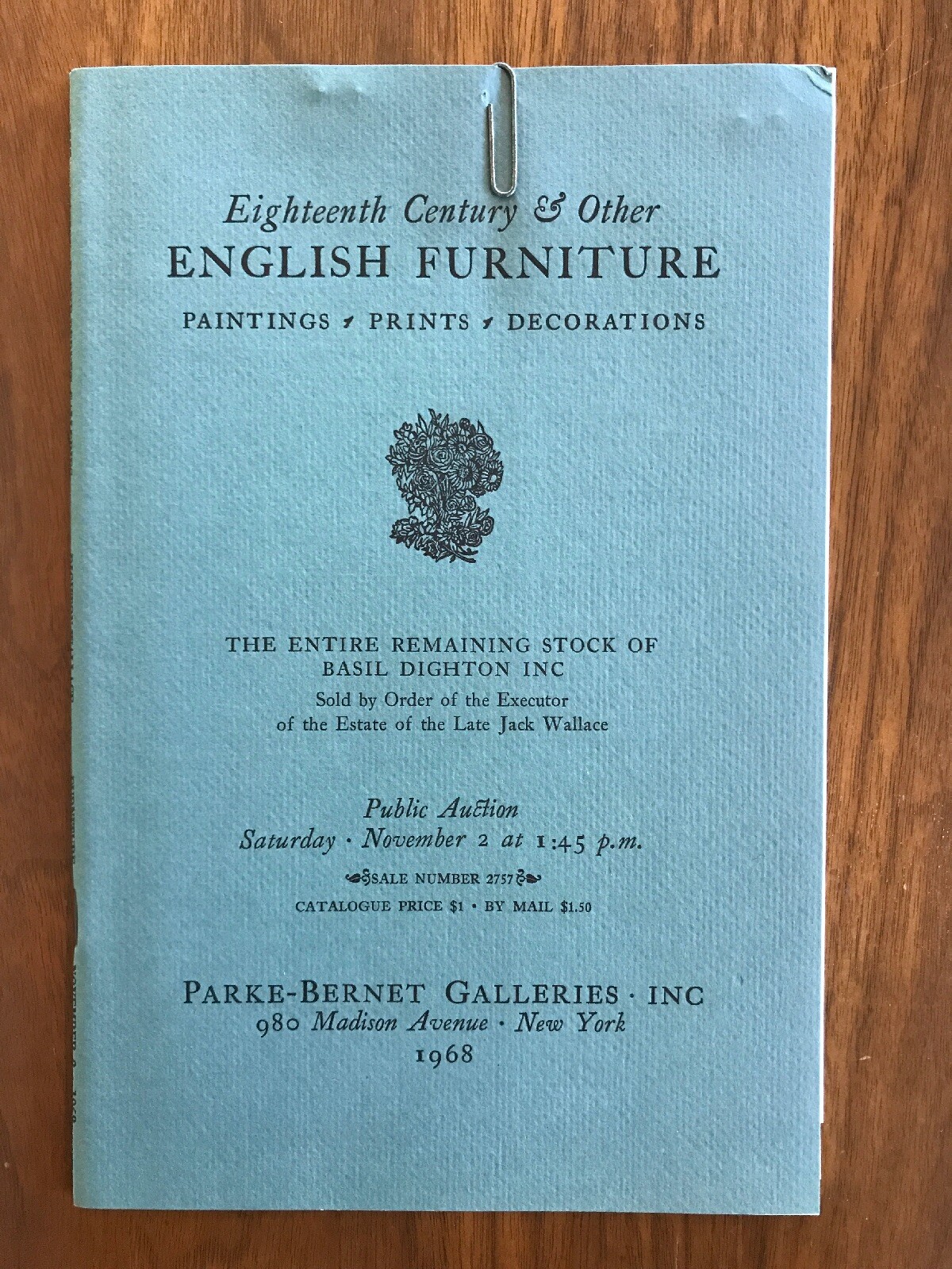Eighteenth Century English Furniture Parke Bernet Auction Catalog Nov 2 1968