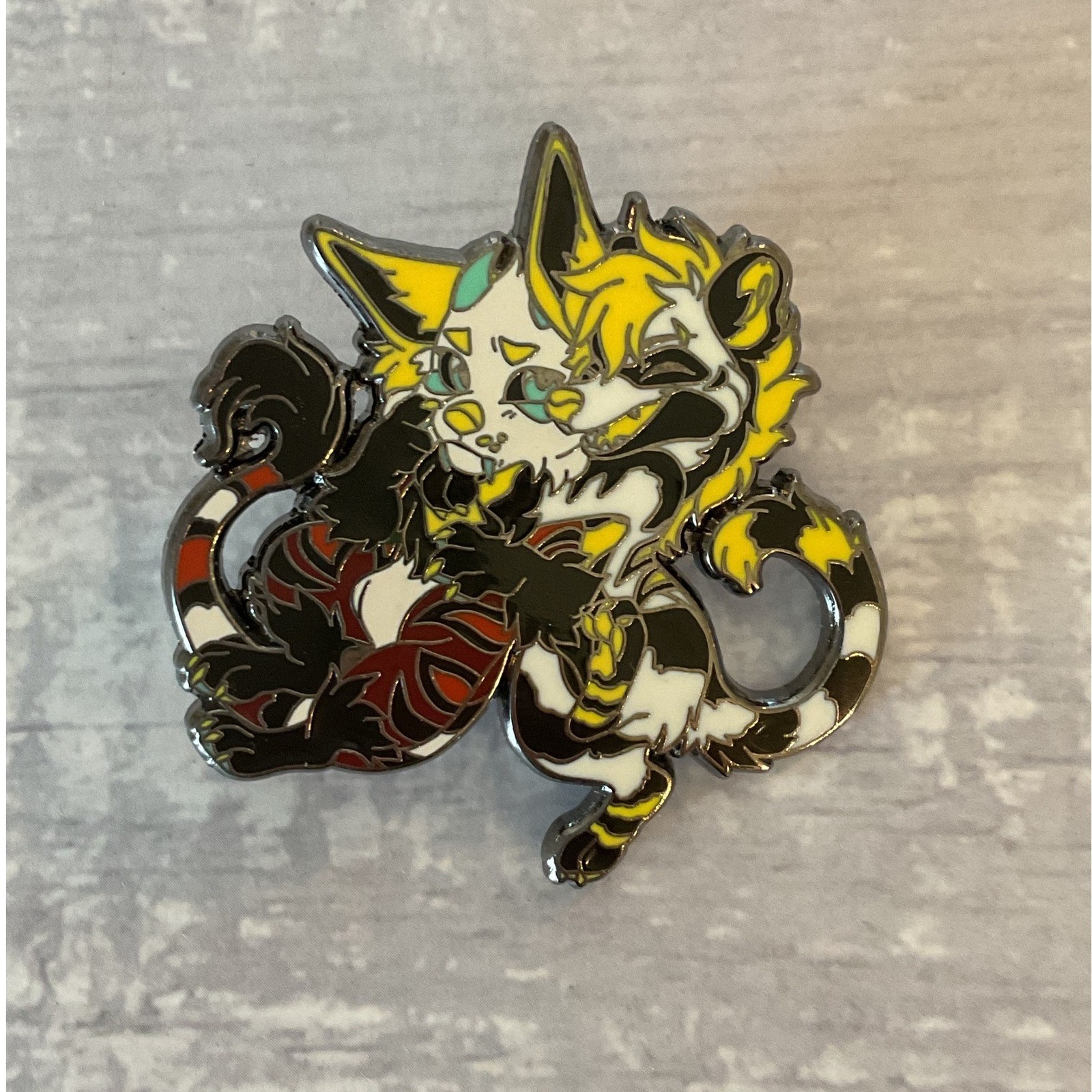 Fursona Pins Furry Character Enamel Pin Yellow Black White Striped Tail Anthro
