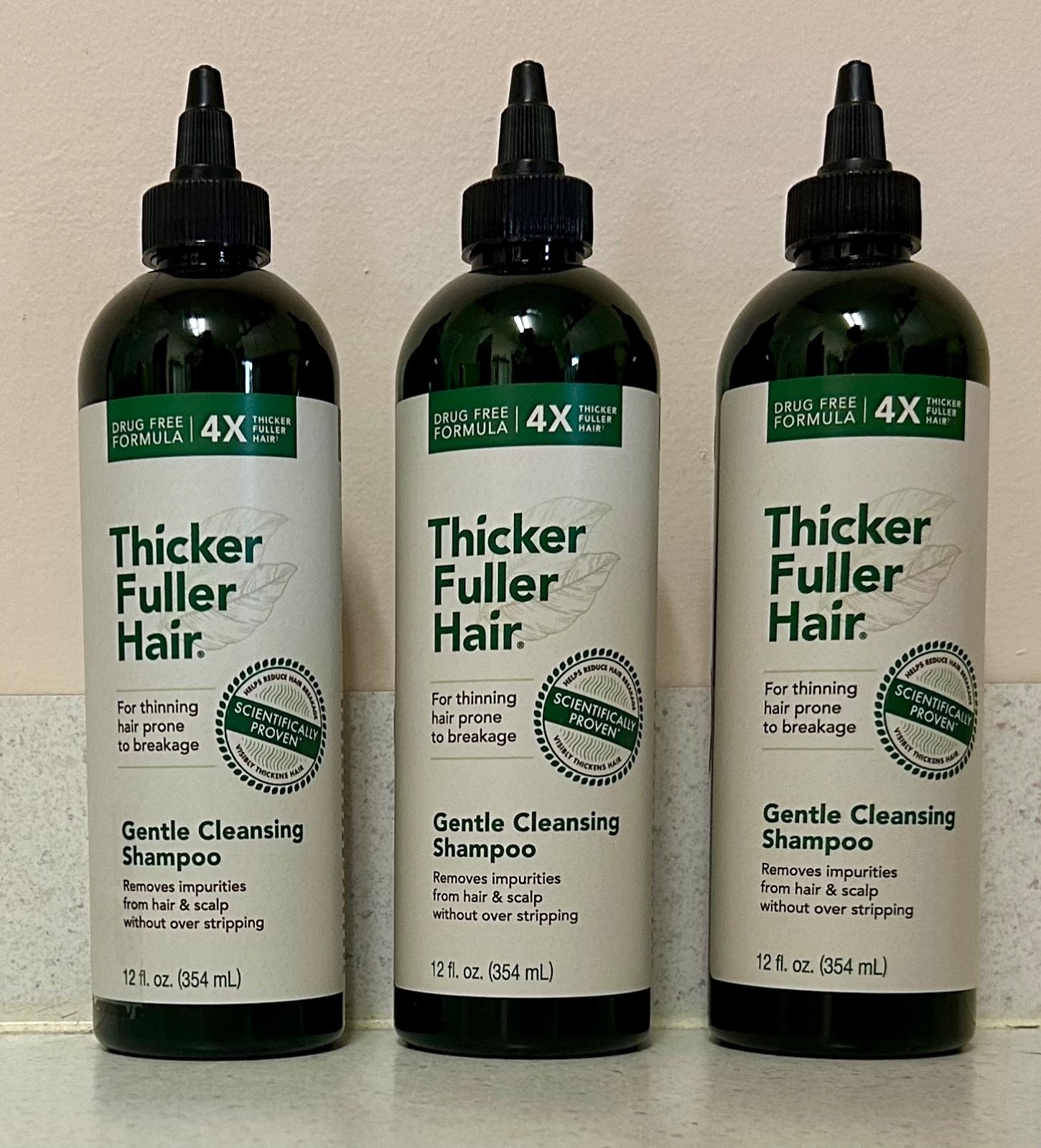 3 BL Thicker Fuller Hair Shampoo Gentle Cleansing 12oz each