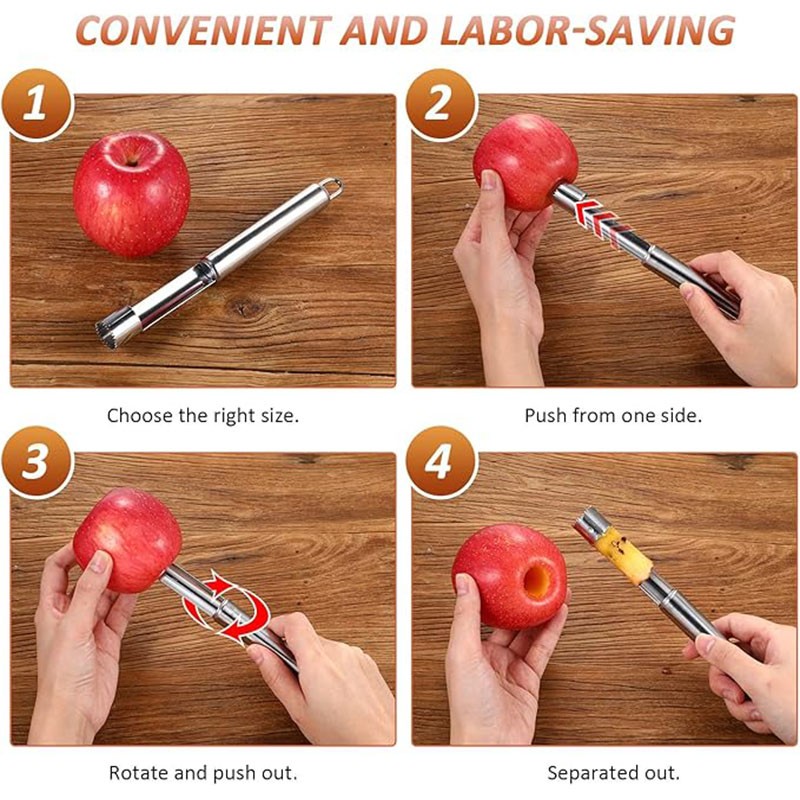 Stainless Steel Apple Corer - Fruit & Vegetable Corer - Seed Remover - Cutter
