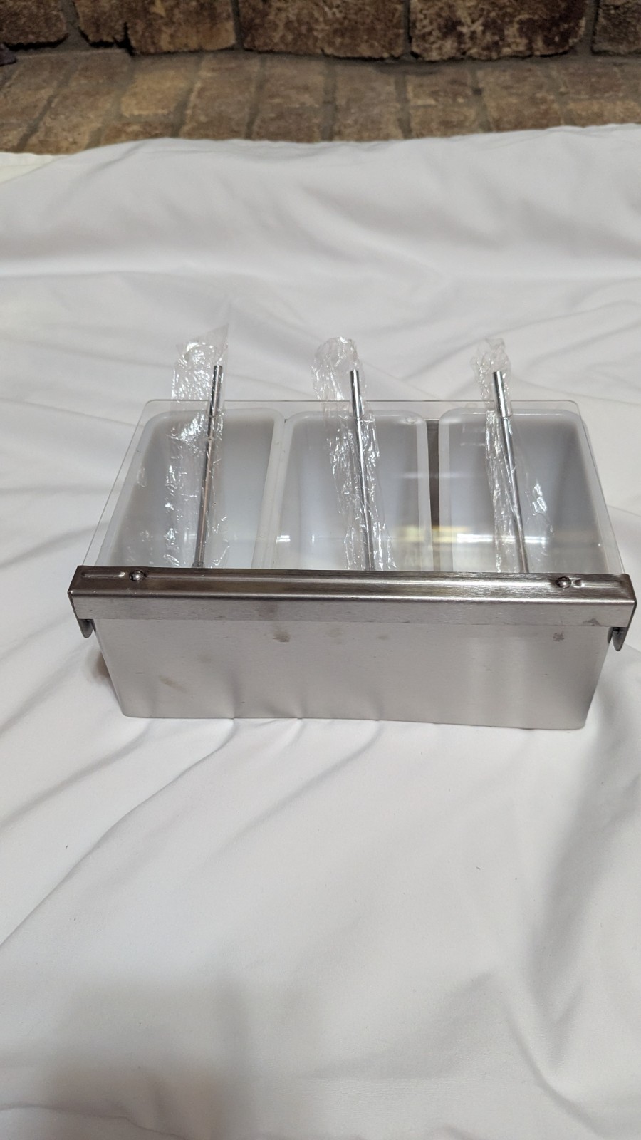 Premium Stainless Steel 3 Compartment Condiment Tray with Spoons