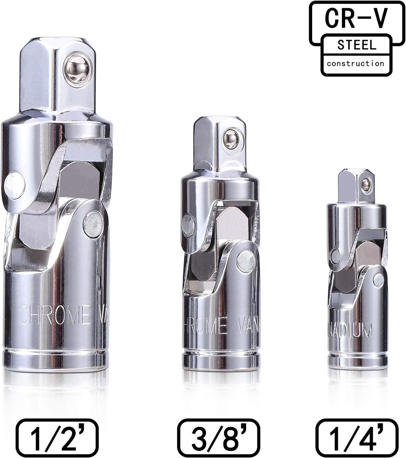 3PCS Universal Joint Socket Set, Chrome Vanadium Steel Swivel One Size