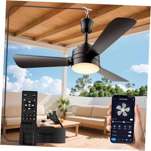PBLALA 28" Gazebo Fan with Light, Plug in Ceiling Fan, Black