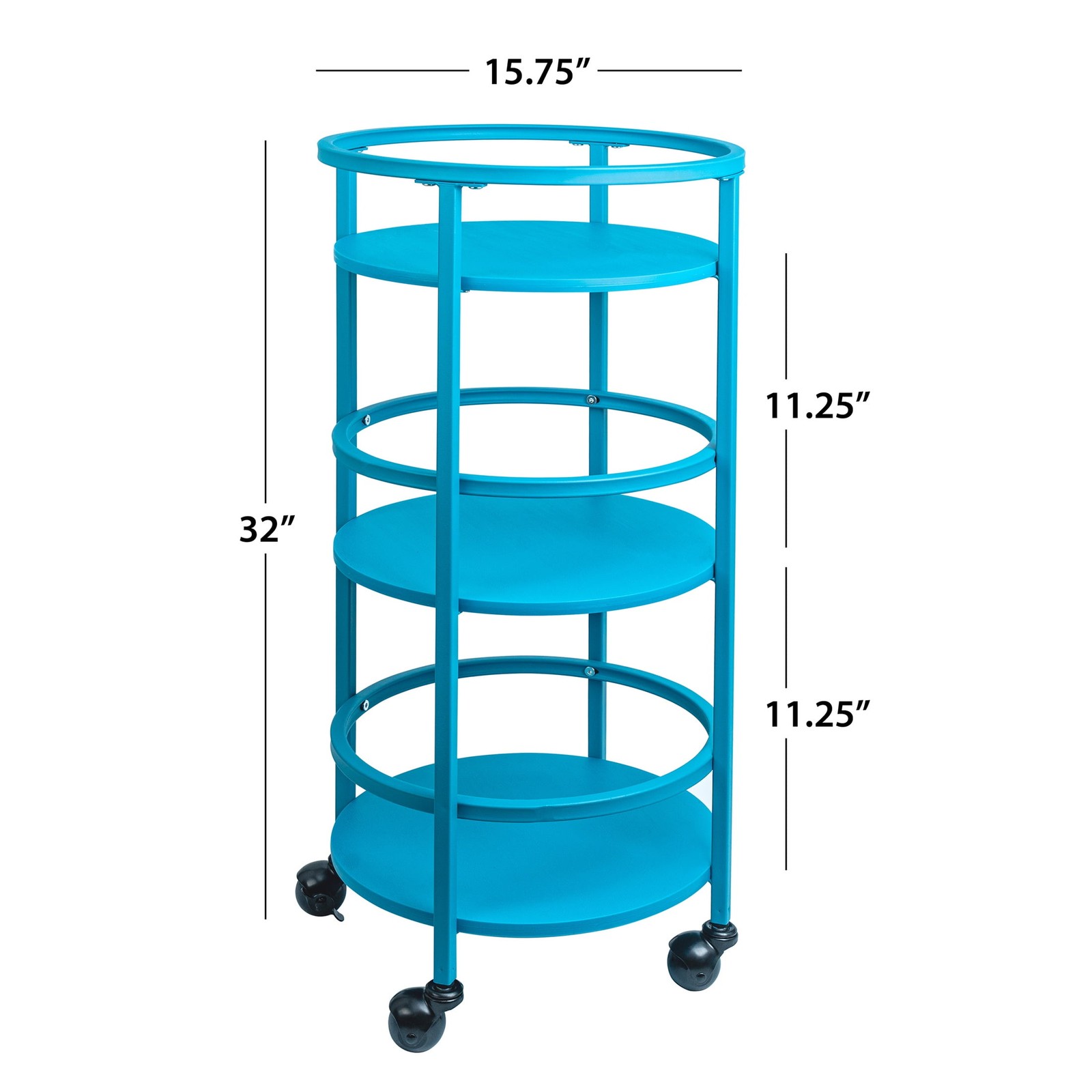 32" 3-Tier Rolling Round Kitchen Bar Storage Cart, Blue