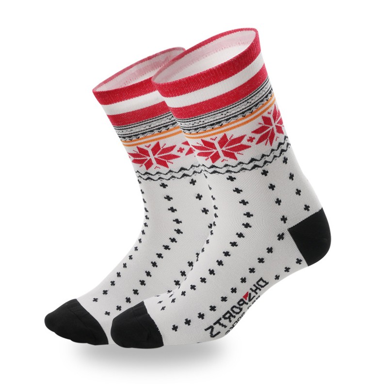 Pro Mens Womens XC Cycling Socks MTB Riding Bicycle Sports Ankle Socks Snowflake