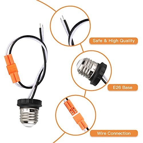 10 Pack E26 Socket Adapter, Screw-in Male Light Bulb Pigtail for LED Ceiling Lig