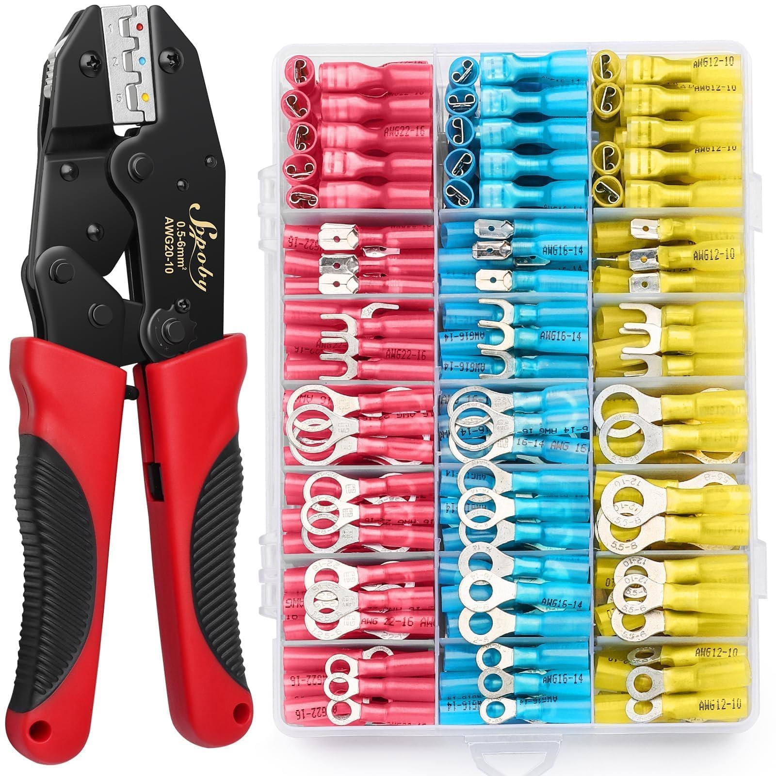 Sopoby Crimping Tool For Heat Shrink Connectors with 300PCS 300 pieces, Red
