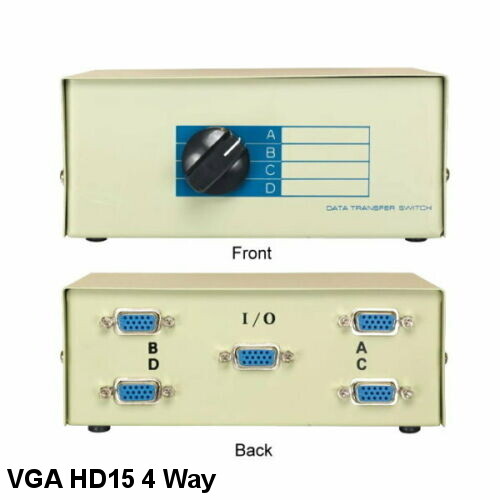 Kentek VGA HD15 4 Way Data Switch w Rotary Dail for PC Monitor Display Projector