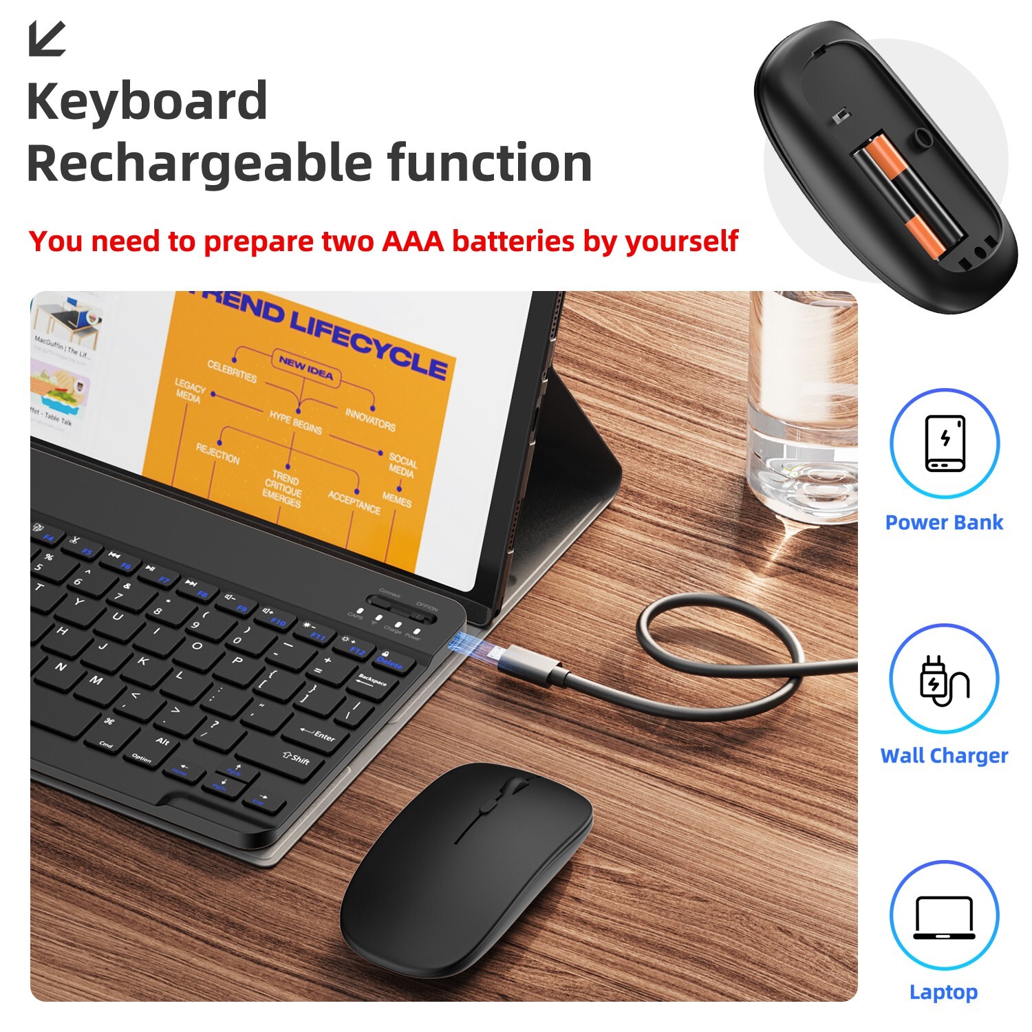 Bluetooth Wireless Keyboard and Mouse For Android IOS PC Phone Tablet Samsung