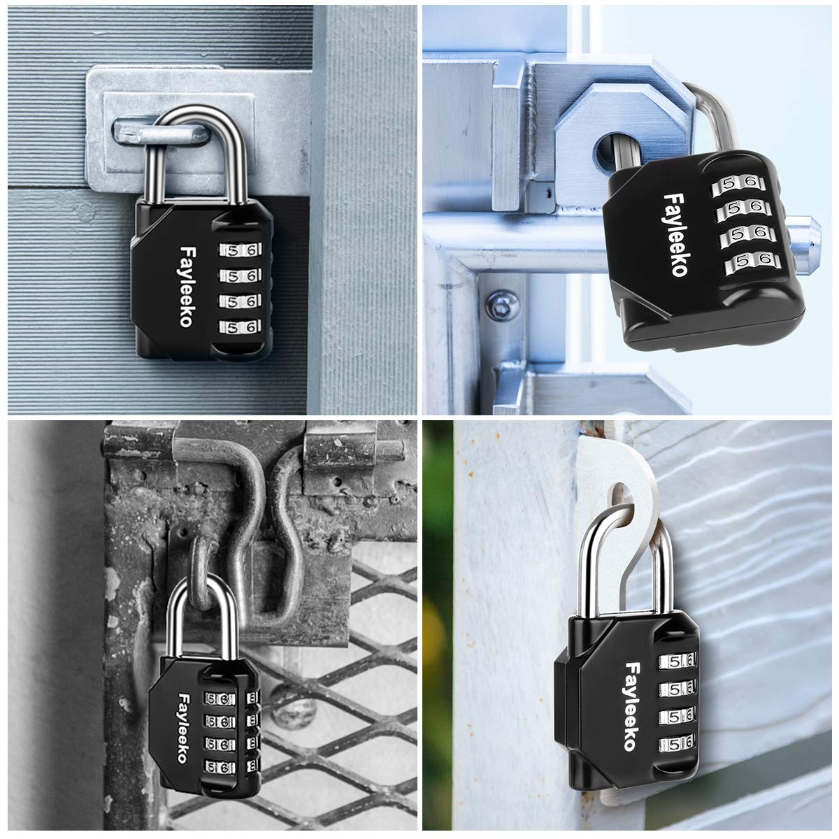 Fayleeko Combination Lock, 4 Digit Padlock for School 2 Pack, 2 Black