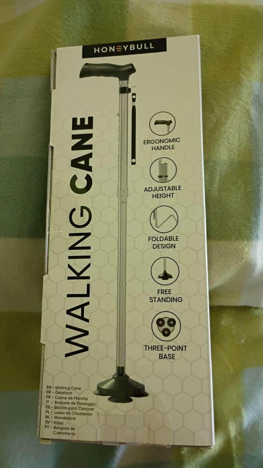 Honeybull Adjustable walking Cane stick Black new New