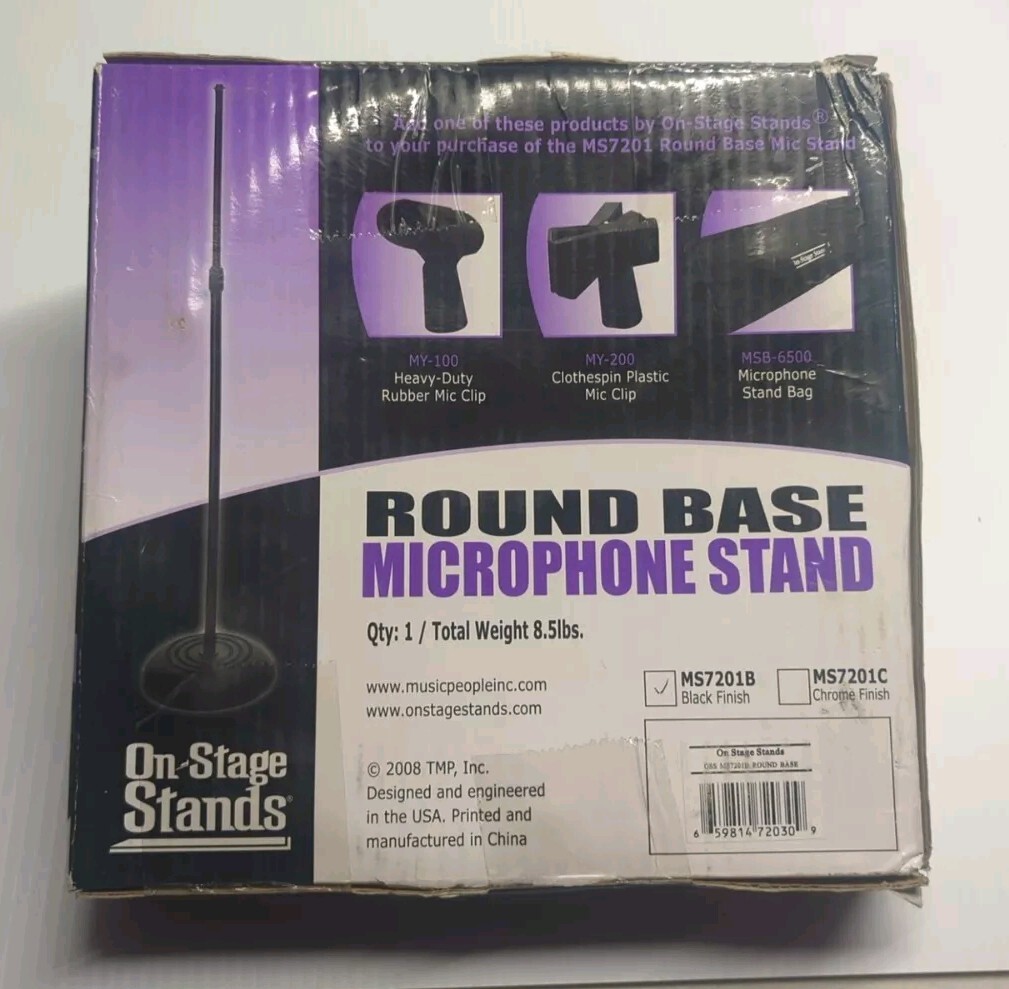 On Stage Microphone Stands MS7201 Black Round Base NIB