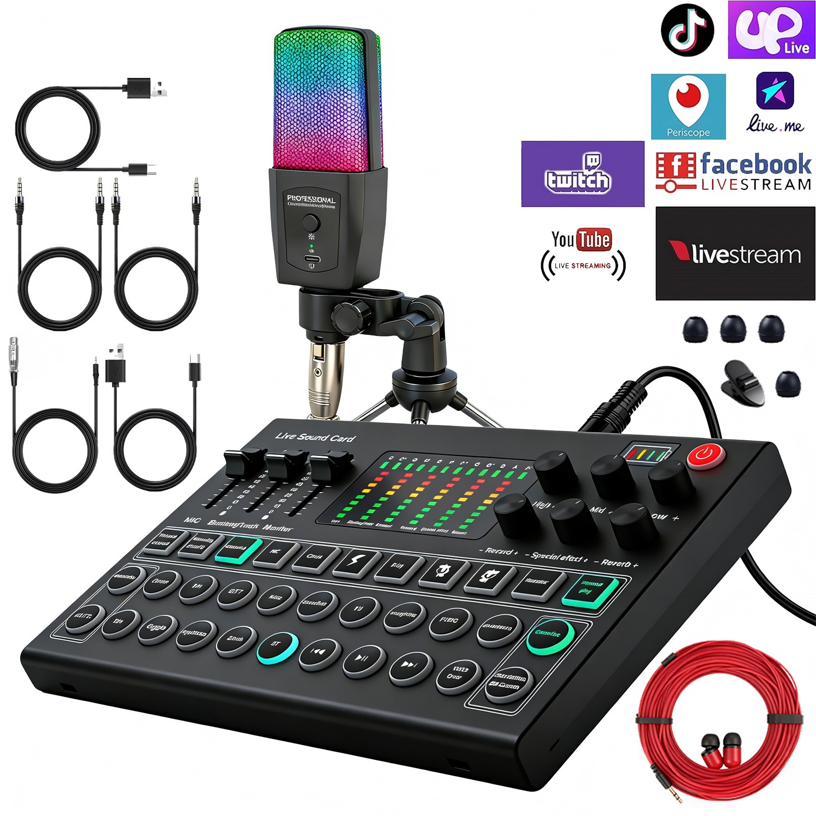 Condenser Microphone Audio Mixer Recording Kit for Home Studio Music Podcast