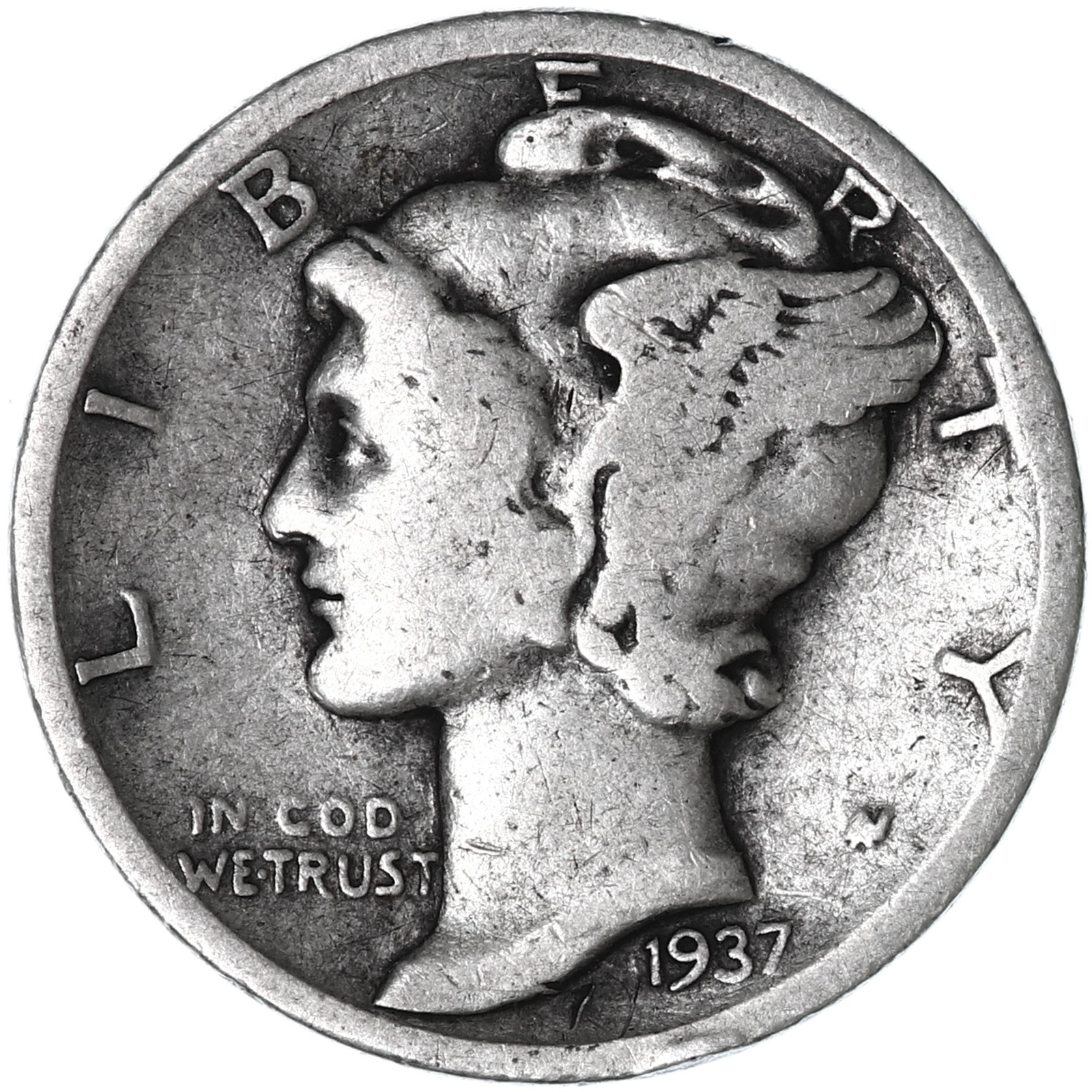 1937 S Mercury Dime 90% Silver Good GD