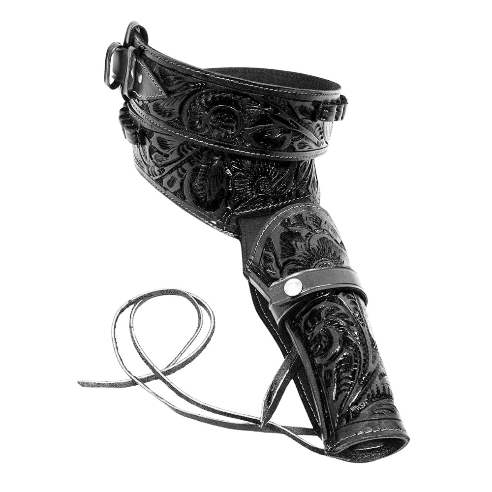 Black Western Leather Holster Revolver Belt - XL, Larger Holster, .44 / .45 Cal