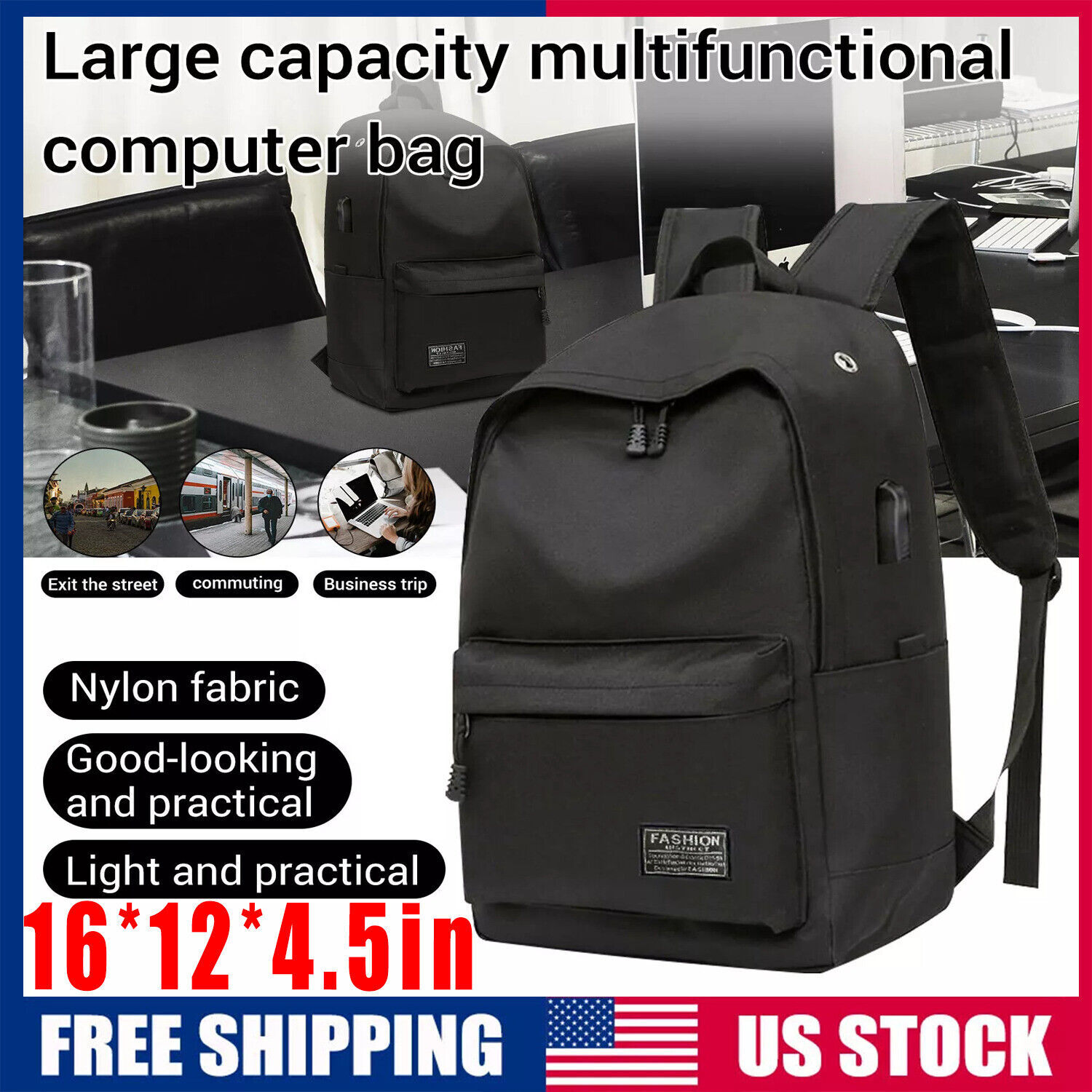 Men Women Backpack Travel Rucksack School 15.6" Laptop Bag W/ USB Charging Port