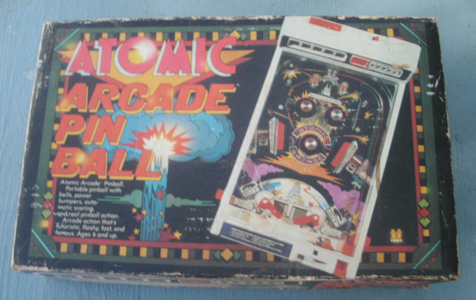 Vtg 1979 Tomy Atomic Arcade Tabletop Pinball Electronic Game w/ Legs &  Box
