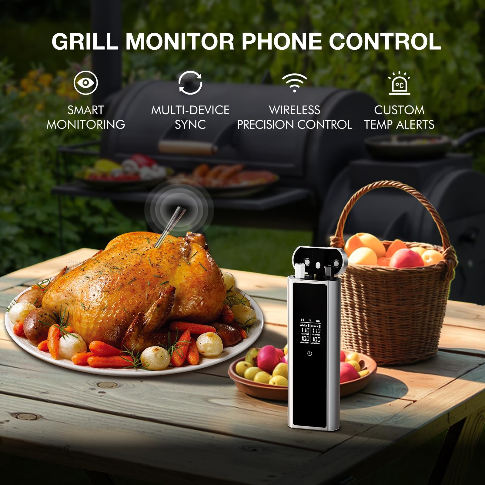 Smart Bluetooth Meat Thermometer for Grilling & Smoking, Dual Probe Wireless BBQ