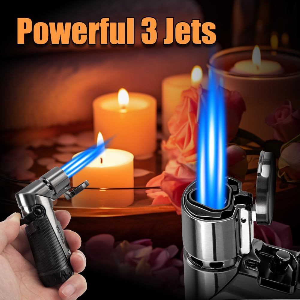 Torch Lighter Windproof Refillable Triple Jet Flame Butane Lighter with Punch An