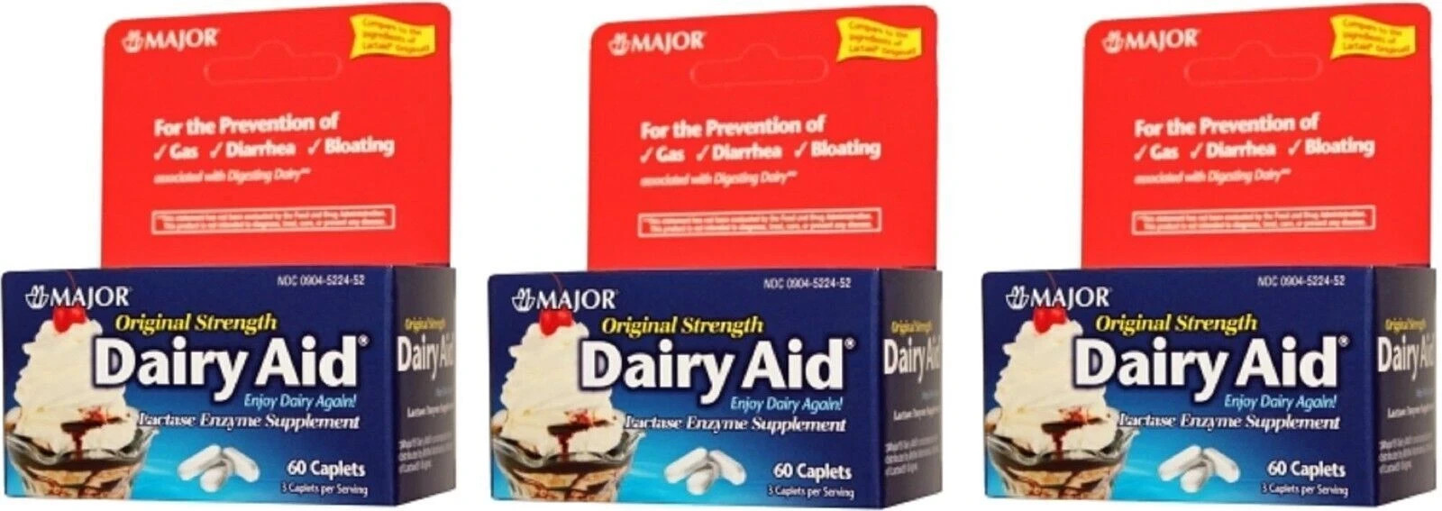 Major Dairy Aid Original Strength Lactase Enzyme 60ct(3 Pack)