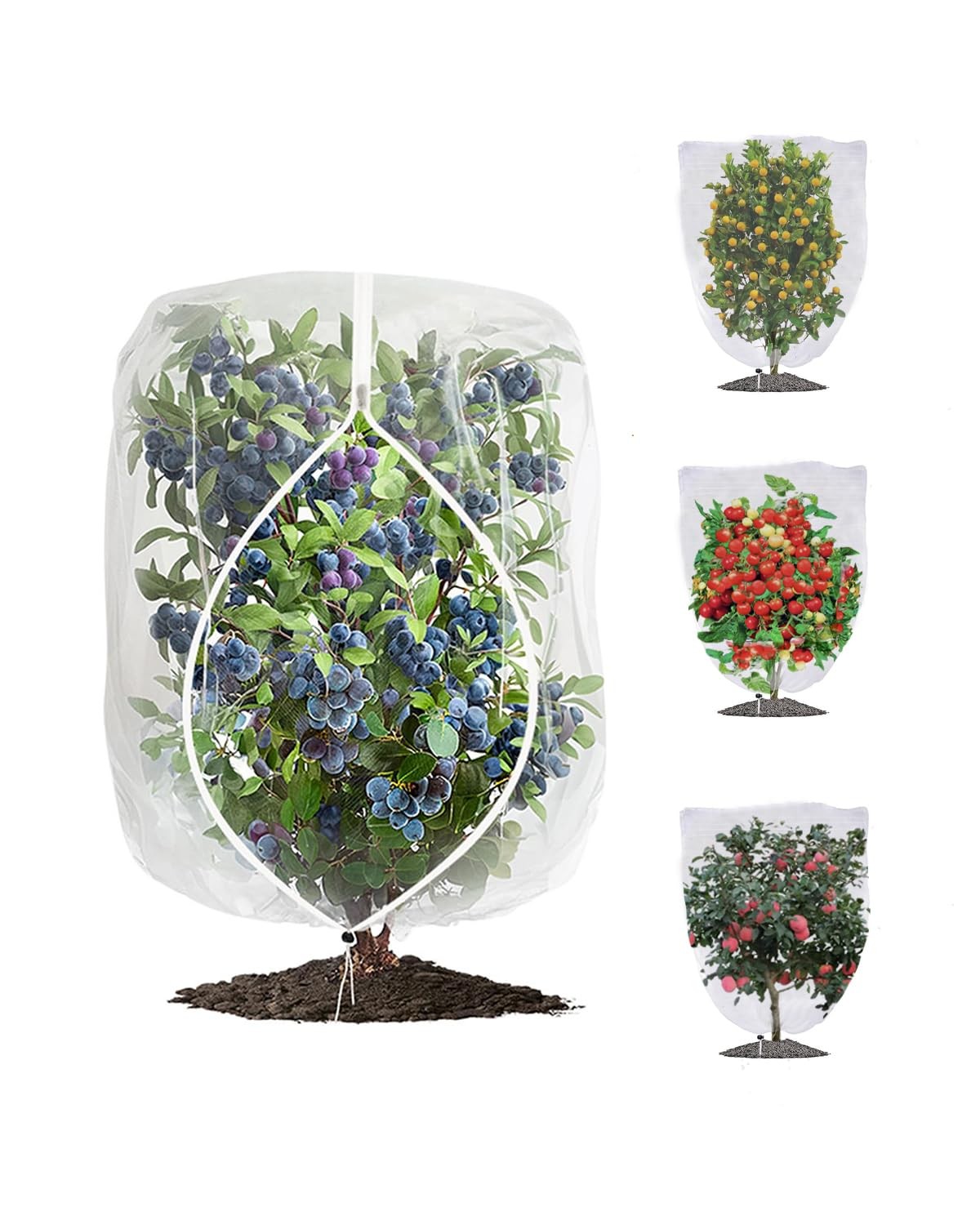 4 Pack Fruit Tree Netting with Zipper & Drawstring, 2.6 x 3.2 x Ft, 4