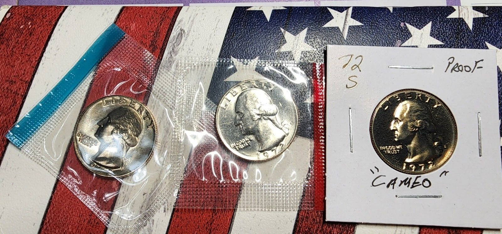 1972 P D S Washington 2 BU in mint cello + Proof "FREE SHIPPING"