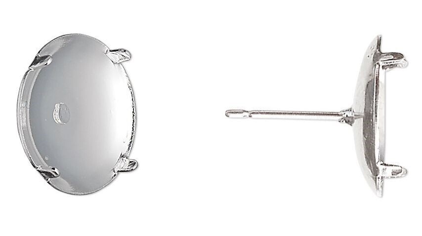 100 SilverPlated Steel 13mm Pad Earstuds for Cabochons Perforated Beading Discs