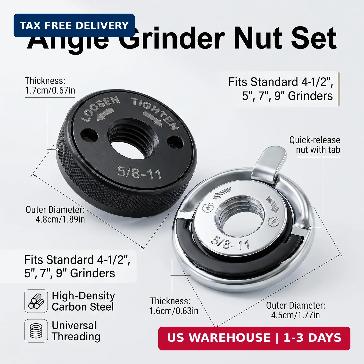 2Pcs 5/8"-11 Thread Angle Grinder Flange Nuts, Tool-Free Quick Release Locking K