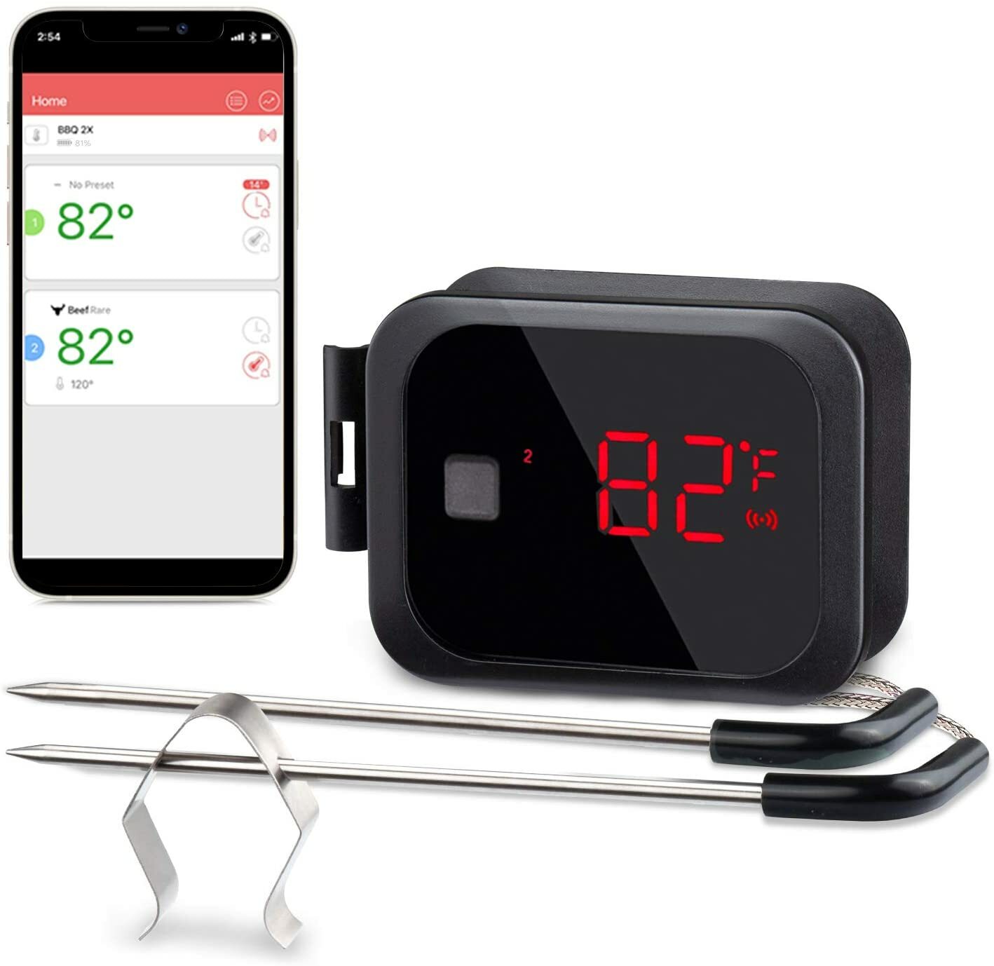 Digital Cooking Thermometer Wireless Bluetooth Grilling Smoker Meat Temperature