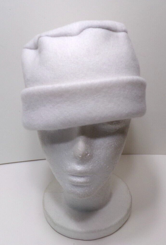 SOLID WHITE FLEECE ROLLED BRIM WINTER HAT THERMAL STRETCHY h88cr