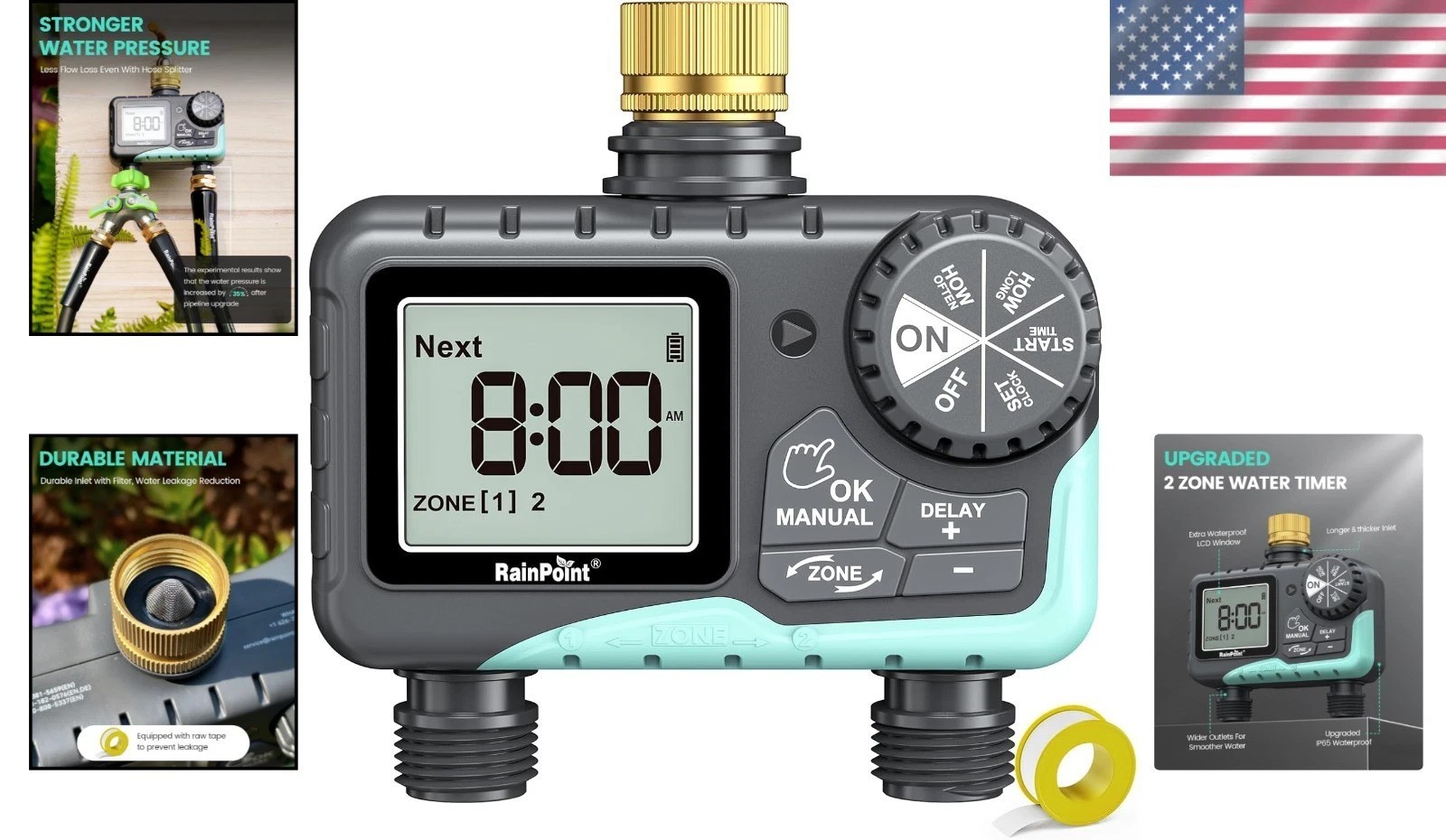 Programmable 2-Outlet Water Timer - Manual & Automatic Modes for Outdoor Use
