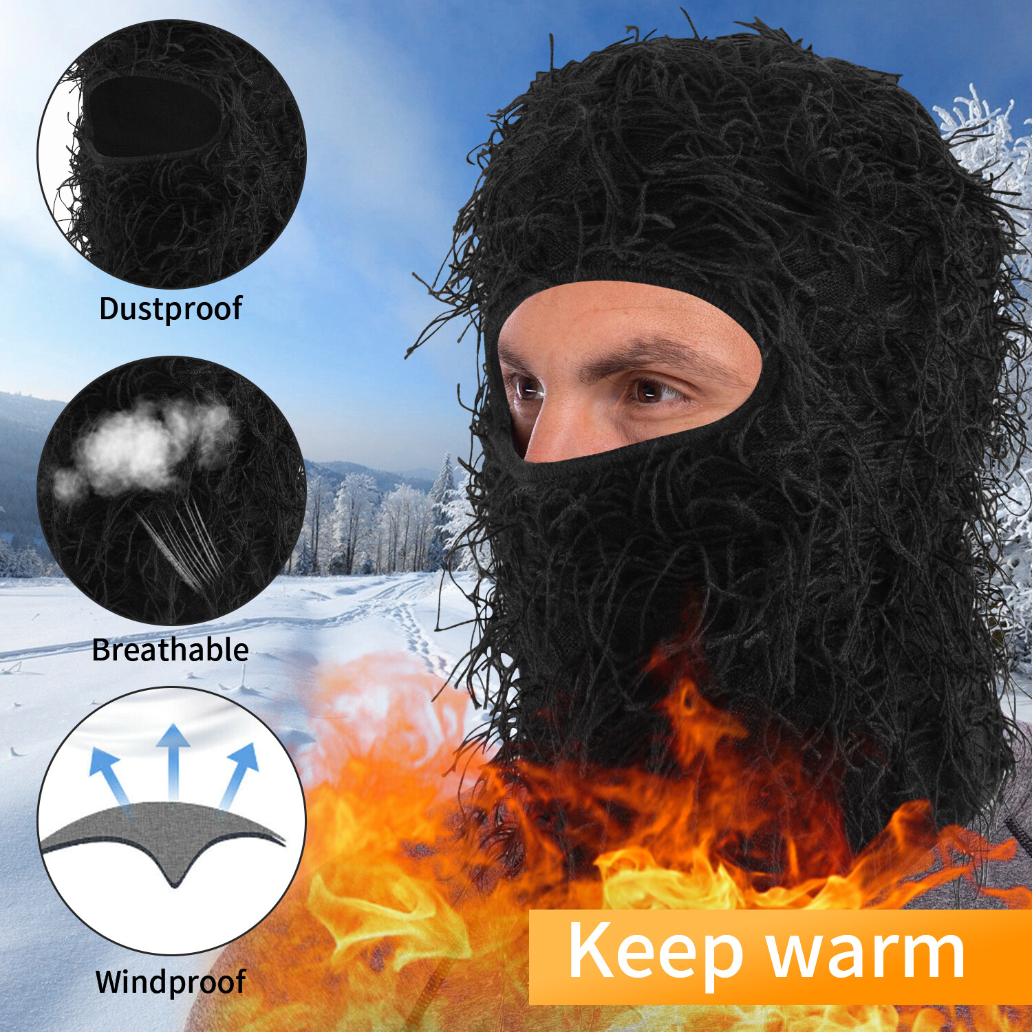 Windproof Fleece Neck Winter Warm Balaclava Ski Full Face Mask for Cold Weather