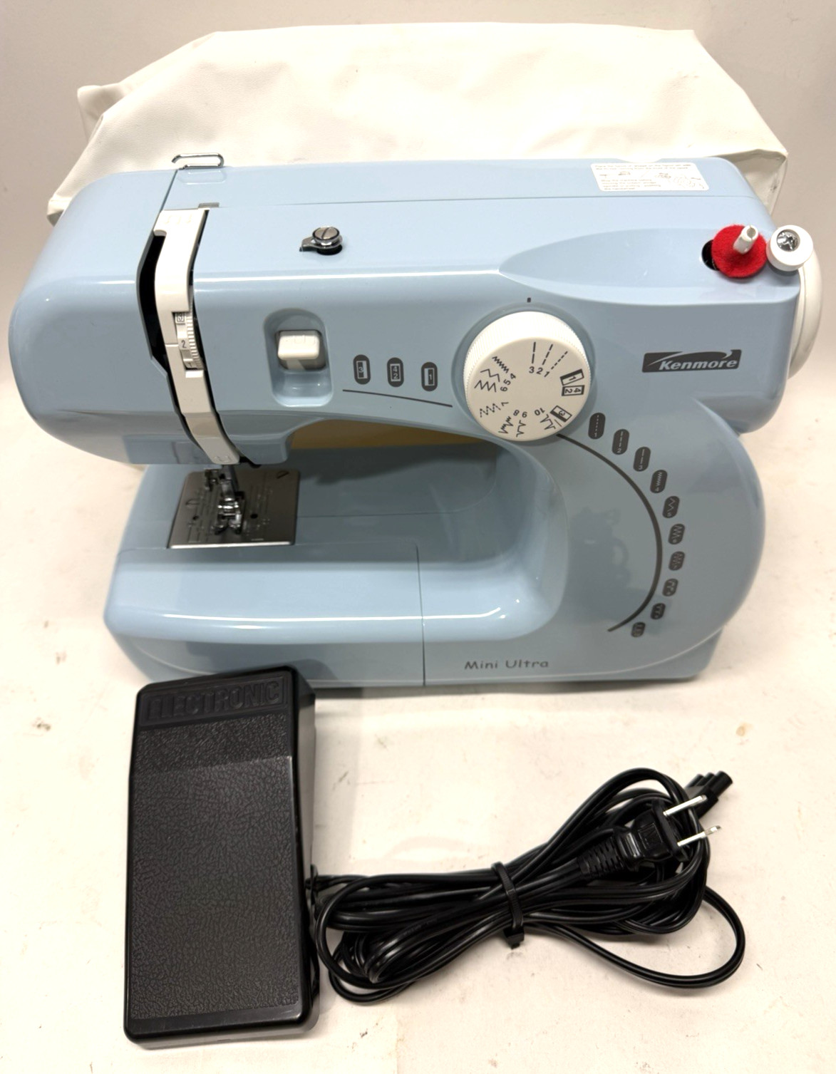 Kenmore 385.11206300 Mini Ultra Sewing Machine Light Blue w/ Pedal Cover Cord