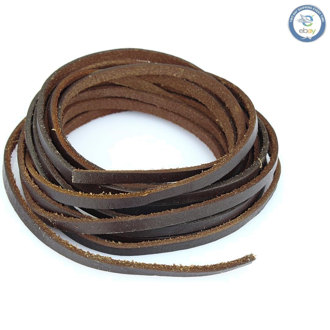 Genuine Rawhide 5mm Leather Cord - 2 Yard Flat Braiding String in Deep Espresso